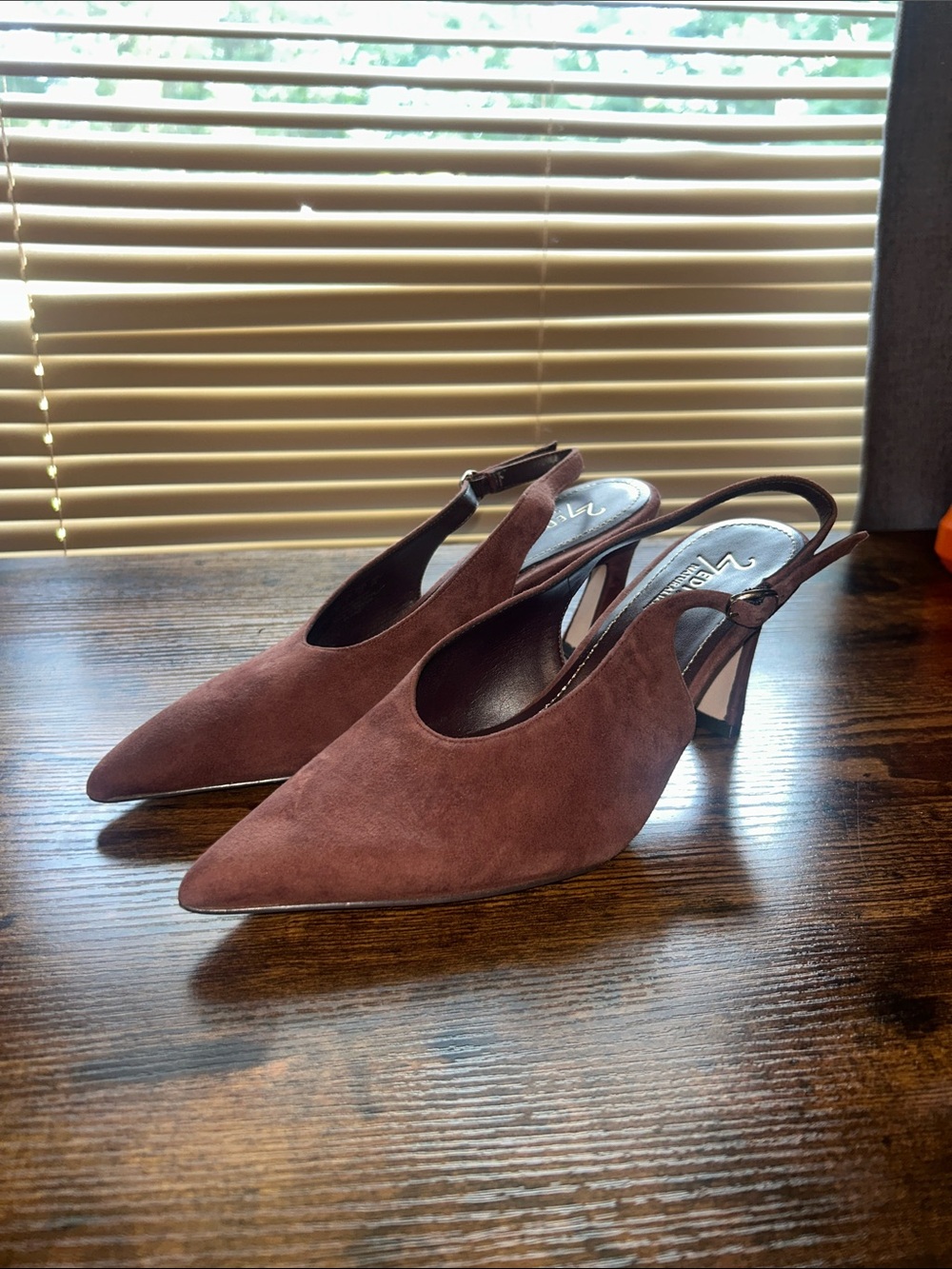 Neutralizer Pointed Toe Slingback Heels in Brown Suede - Picture 8 of 8
